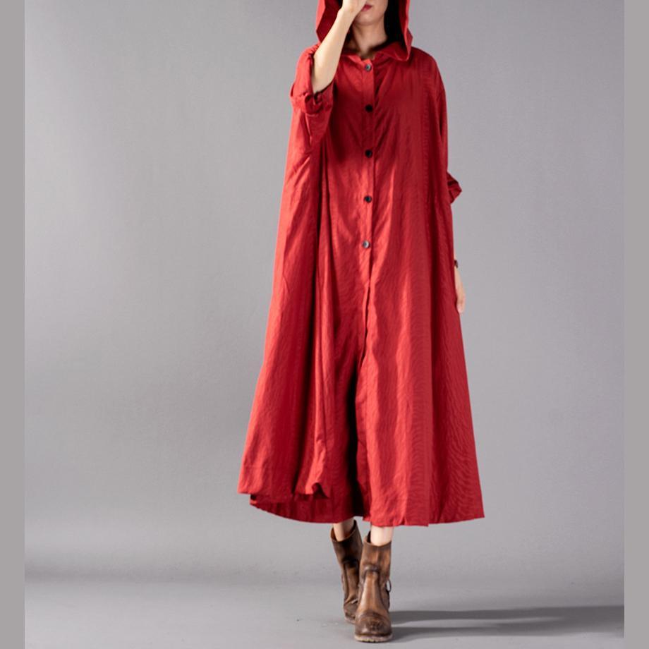 Chunky red blended cardigans oversized hooded large hem coat - Omychic