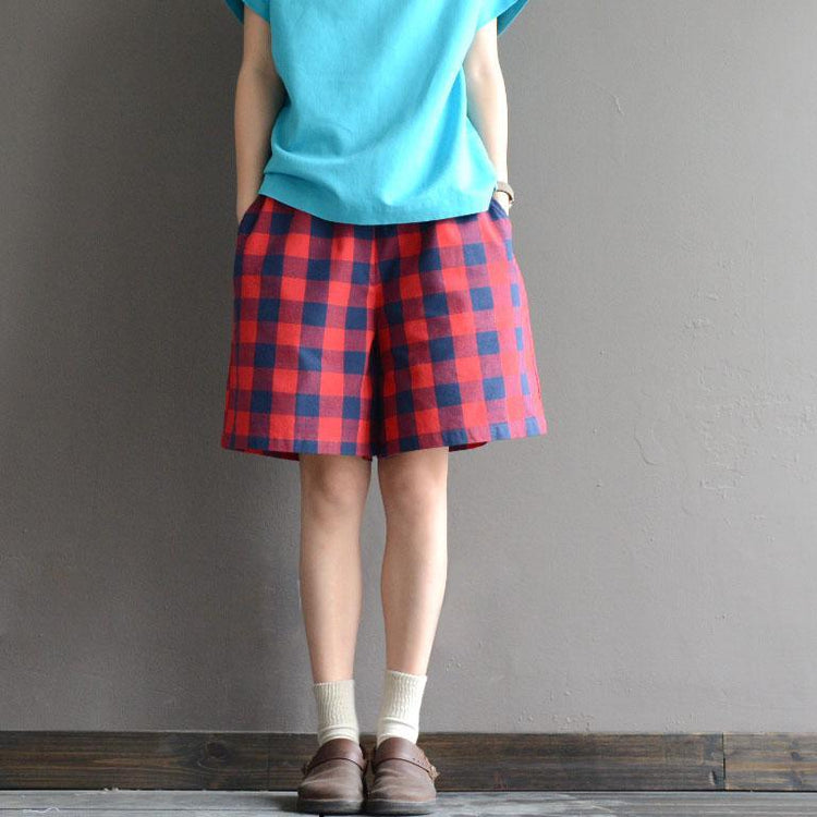 Classic cotton plaid summer short pants women loose casual cotton shorts - Omychic
