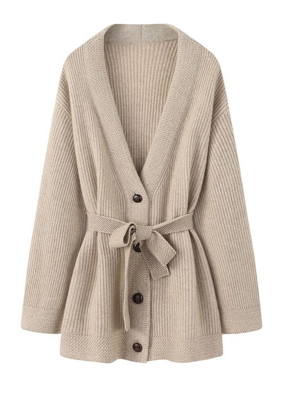 Classy Apricot Oversized Tie Waist Knit Coat Fall