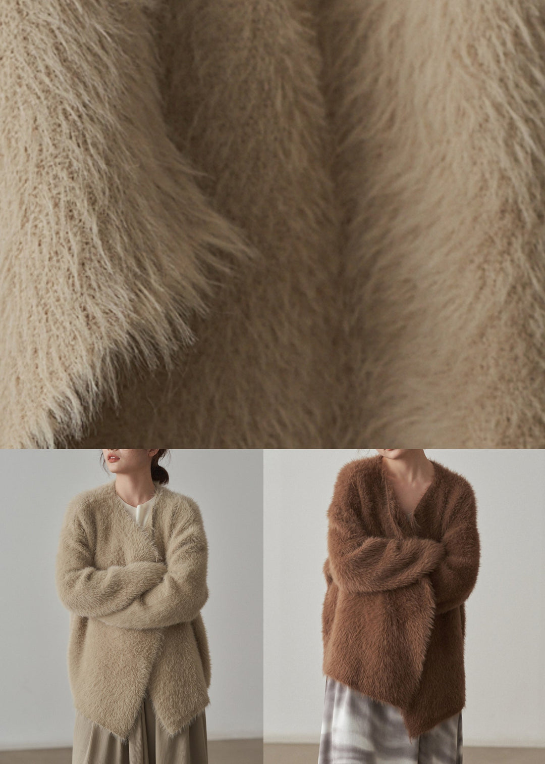 Classy Apricot Patchwork Cozy Mink Hair Knitted Cardigans Fall