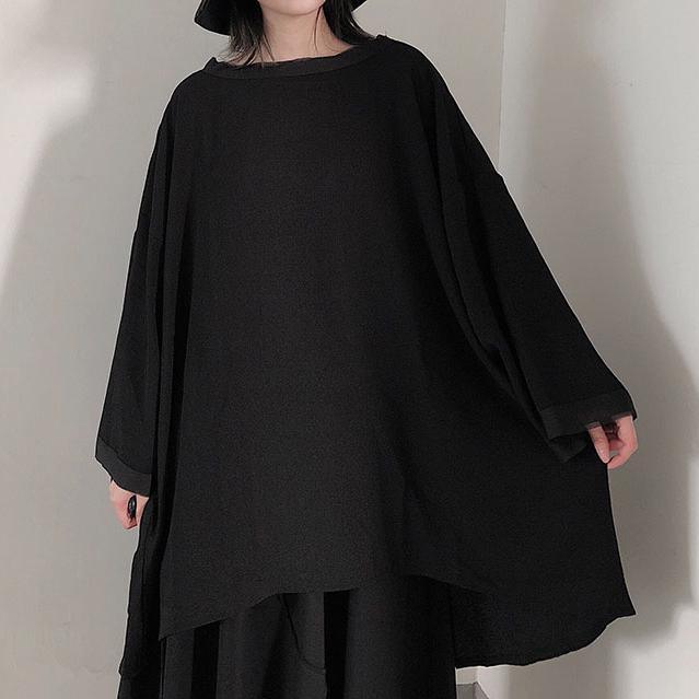Classy Black Blouses For Women O Neck Asymmetric Art Spring Shirt - Omychic