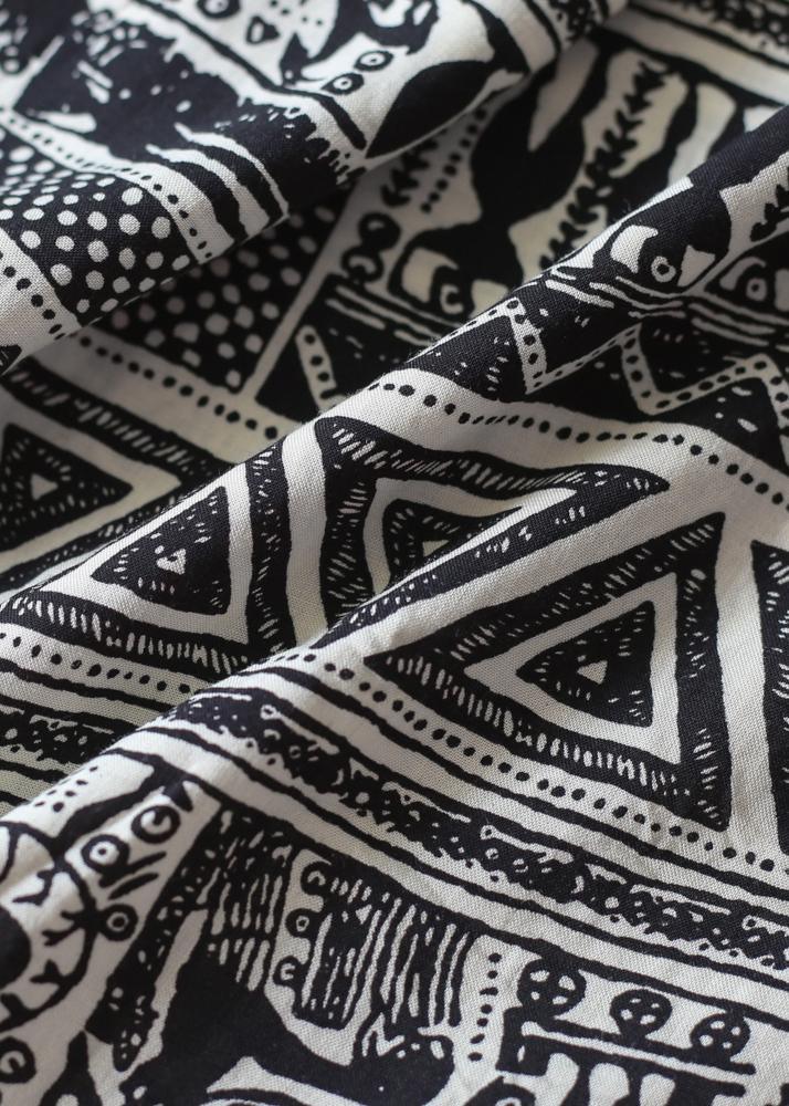 Classy Black Geometric A Line camisole Cotton Spaghetti Strap Dress - Omychic