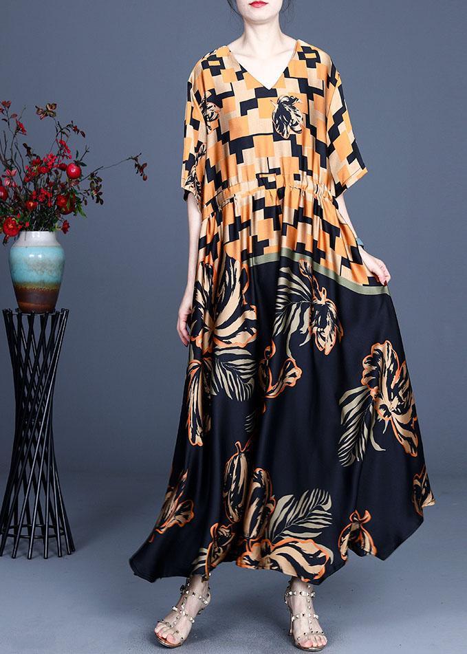 Classy Black Plaid Print Summer Silk Summer Dress - Omychic