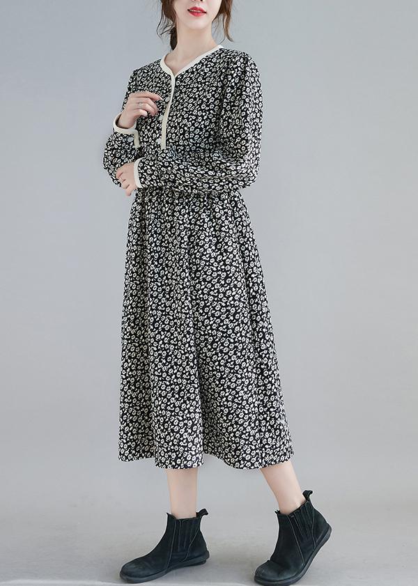 Classy Black Print Clothes Women O Neck Robe Spring Dresses - Omychic