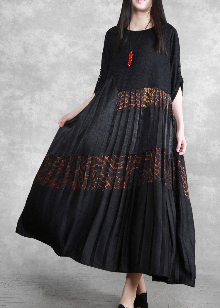 Classy Black Print Outfit O Neck Patchwork Dresses - Omychic