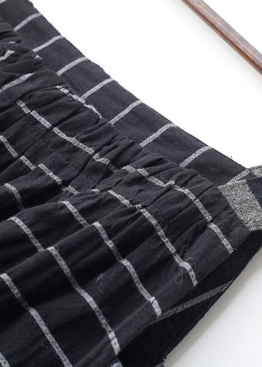 Classy Black Striped Pockets Carpenter Fall Linen Dress - Omychic
