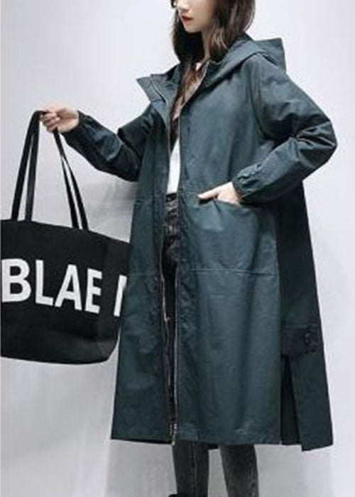 Classy Blackish Green Oversized Patchwork Trench Spring