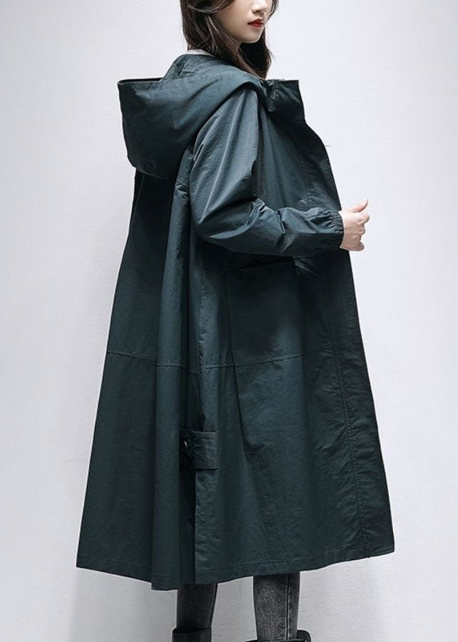 Classy Blackish Green Oversized Patchwork Trench Spring