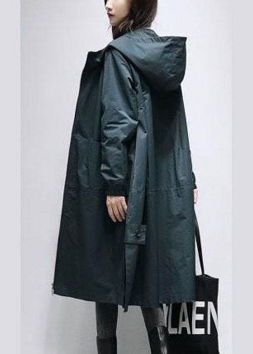 Classy Blackish Green Oversized Patchwork Trench Spring