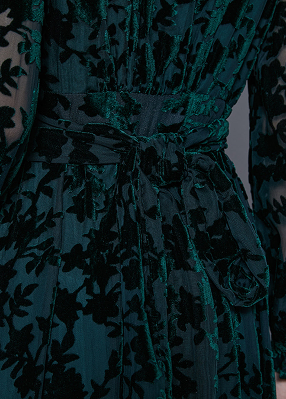 Classy Blackish Green V Neck Jacquard Silk Velour Vacation Dresses Fall