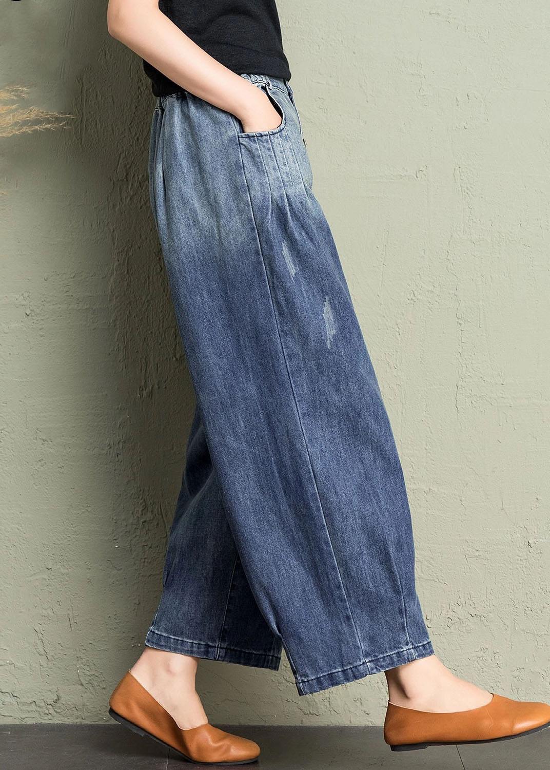 Classy Blue Pockets Loose Harem Fall Denim Pants - Omychic