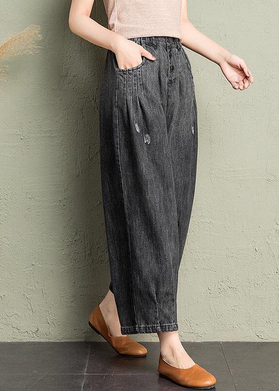 Classy Blue Pockets Loose Harem Fall Denim Pants - Omychic