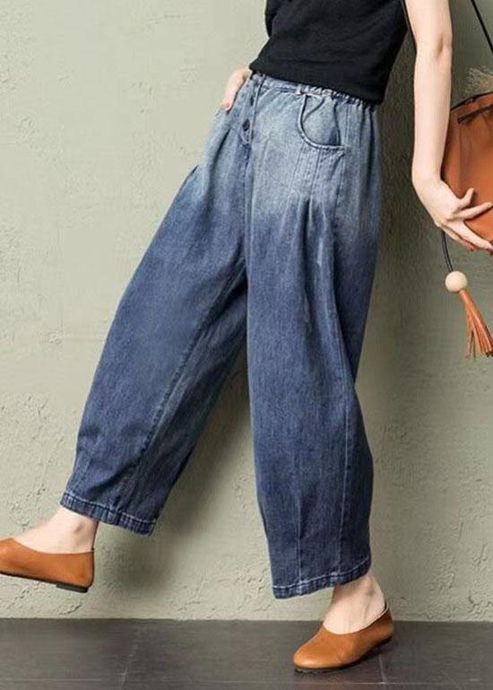 Classy Blue Pockets Loose Harem Fall Denim Pants - Omychic