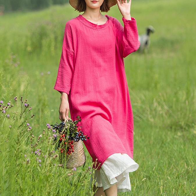 Classy Chinese Button cotton tunic top Sewing rose Plus Size  Dresses summer - Omychic