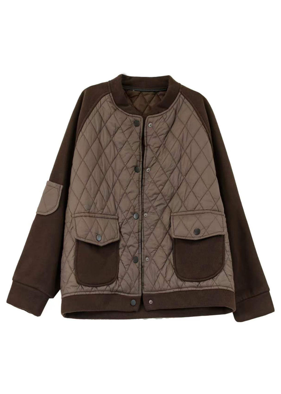Classy Coffee Stand Collar Pockets Patchwork Fine Cotton Filled Jackets Winter