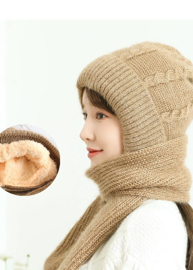 Classy Coffee Thick Warm Fleece Hat And Scarf Two Piece Set