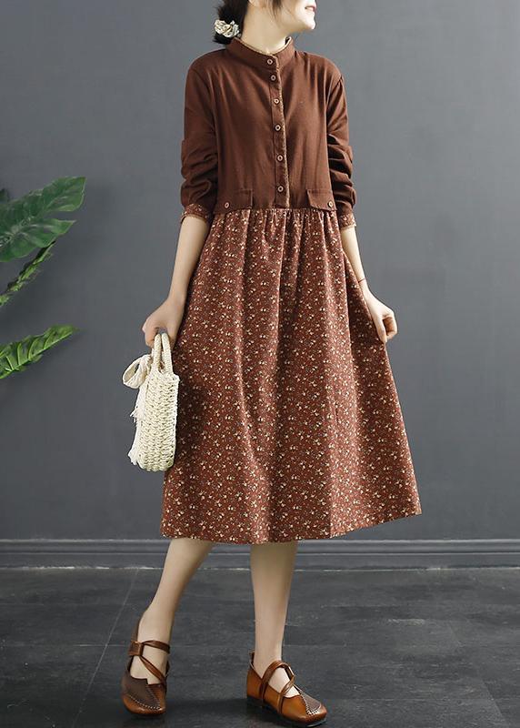 Classy Coffee Wardrobes Print Art Spring Dress - Omychic