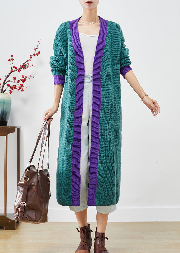 Classy Colorblock Oversized Patchwork Knit Long Cardigan Fall - Omychic