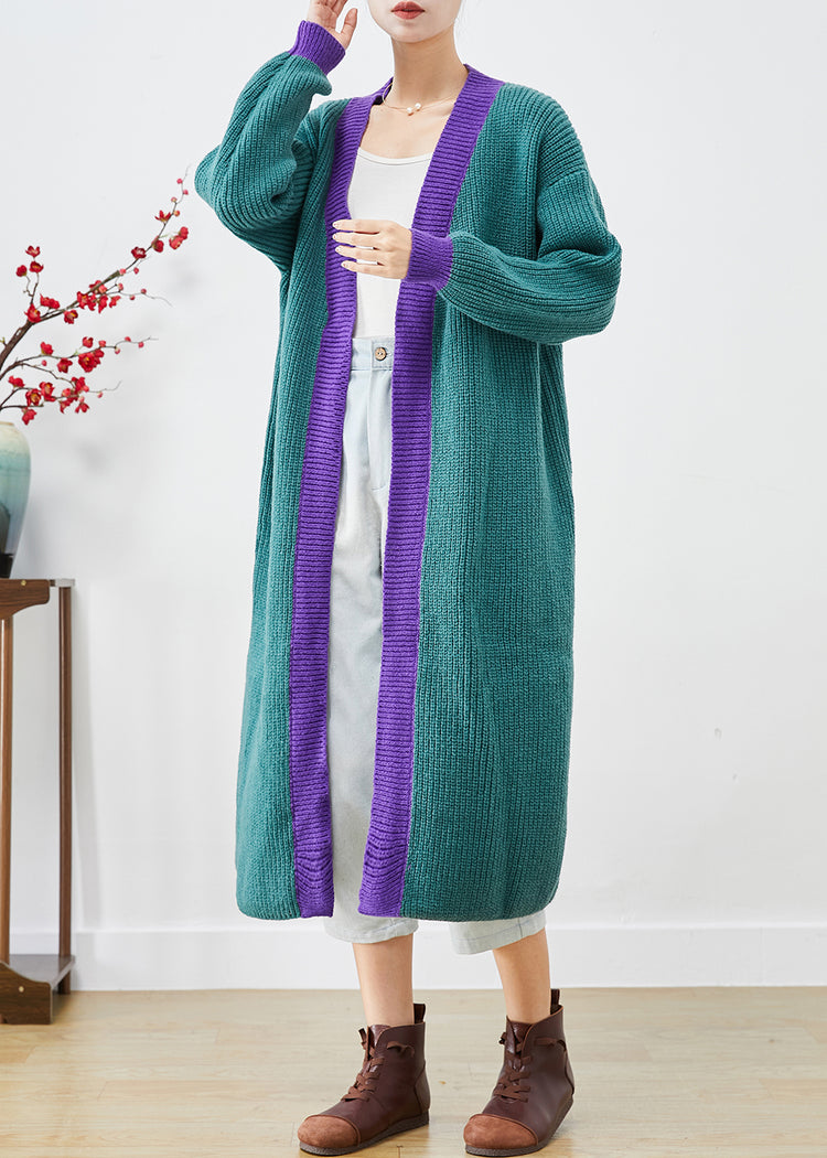 Classy Colorblock Oversized Patchwork Knit Long Cardigan Fall - Omychic