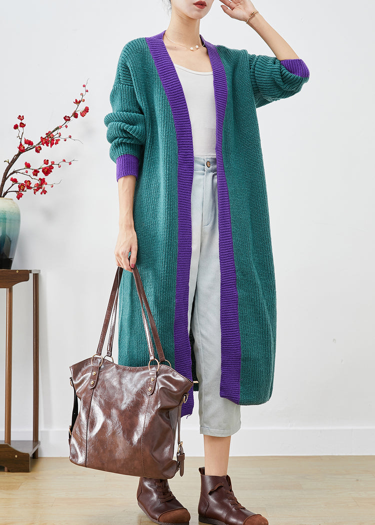 Classy Colorblock Oversized Patchwork Knit Long Cardigan Fall - Omychic