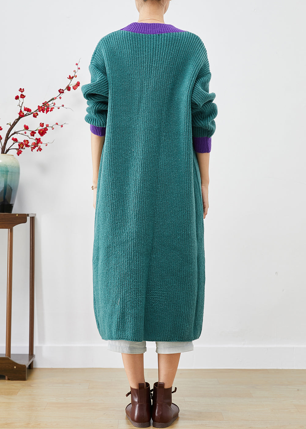 Classy Colorblock Oversized Patchwork Knit Long Cardigan Fall - Omychic