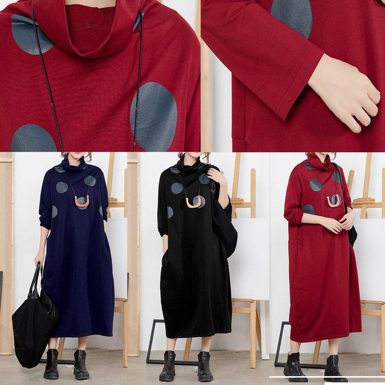 Classy Cotton clothes Korea high neck print Wardrobes red A Line Dresses - Omychic