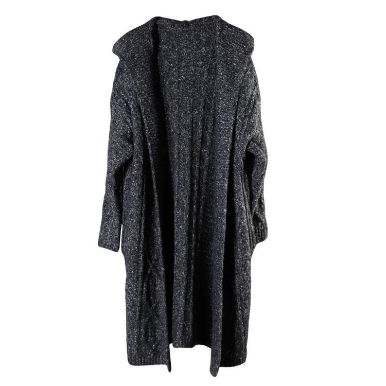 Classy Dark Gray Loose Hooded Fall Knitwear Coat - Omychic