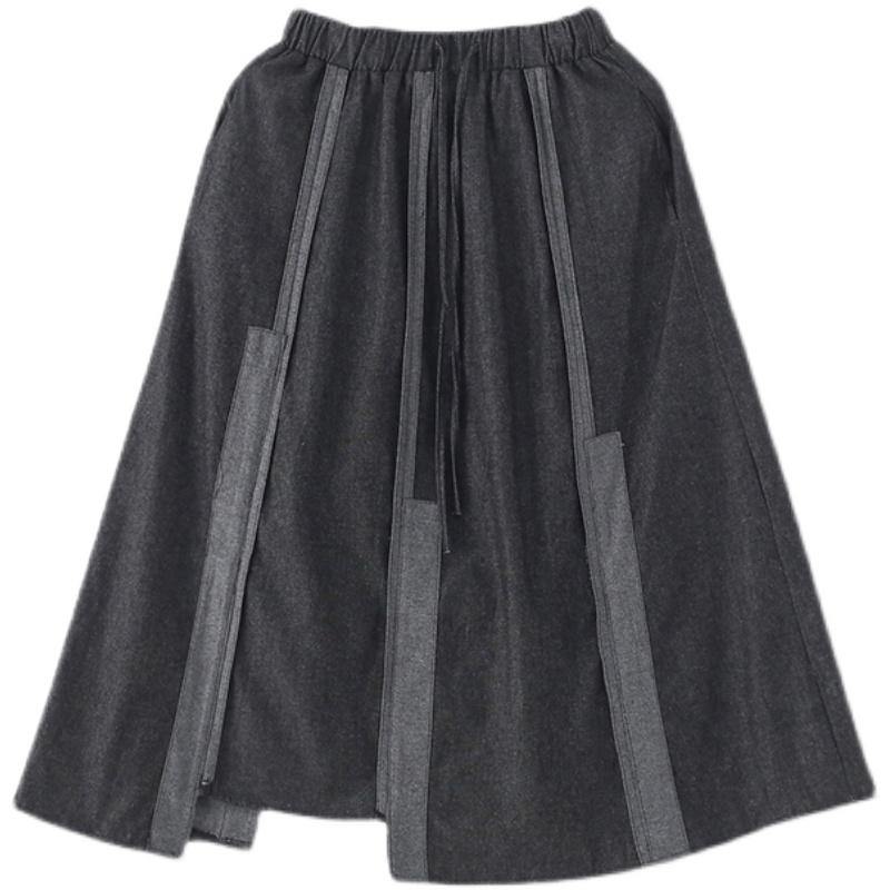 Classy Dark Grey Patchwork Pockets Skirts - Omychic