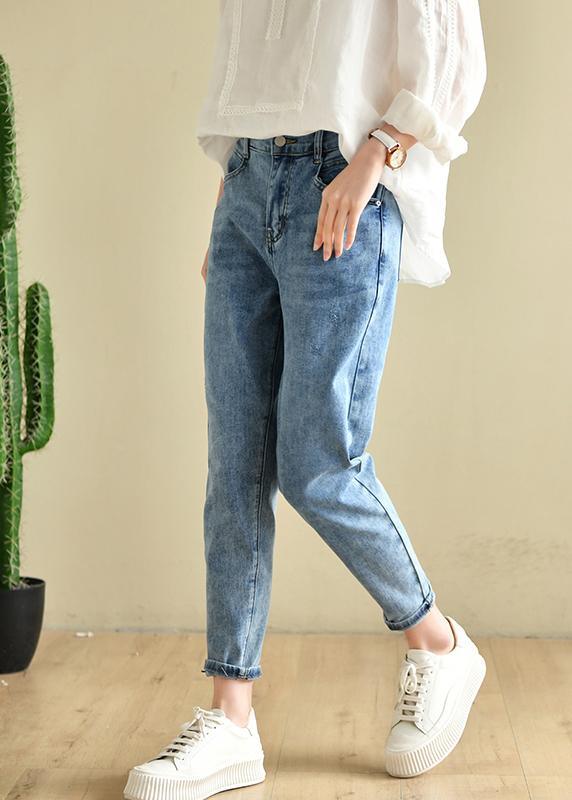 Classy Denim Blue Patchwor Cotton Pants - Omychic