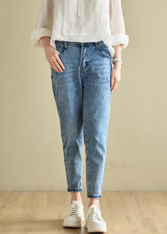 Classy Denim Blue Patchwor Cotton Pants - Omychic