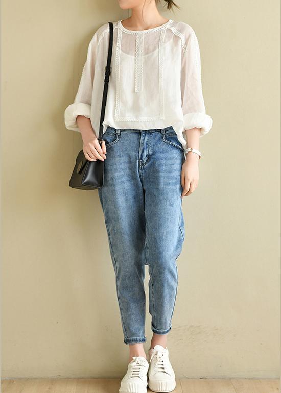 Classy Denim Blue Patchwor Cotton Pants - Omychic