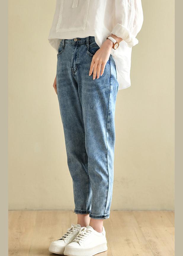 Classy Denim Blue Patchwor Cotton Pants - Omychic