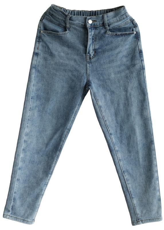 Classy Denim Blue Patchwor Cotton Pants - Omychic