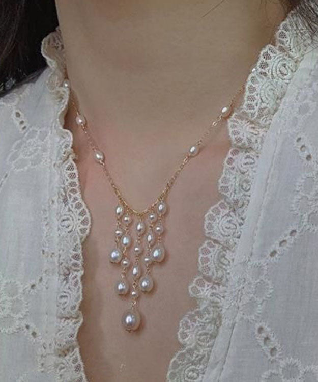 Classy Gold Overgild Pearl Tassel Pendant Necklace