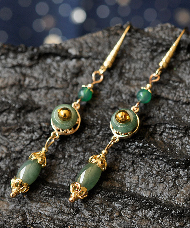 Classy Green Jadeite Jade Drop Earrings