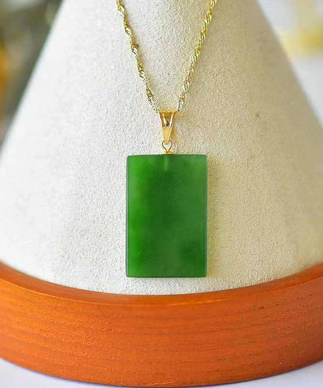 Classy Green Sterling Silver Jade Rectangle Pendant Necklace