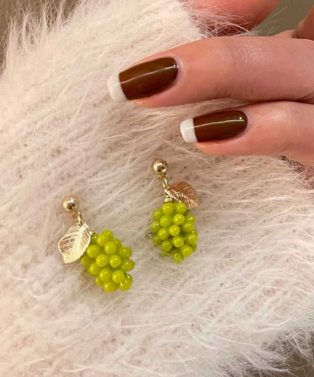 Classy Green Sterling Silver Metal Resin Grape Drop Earrings