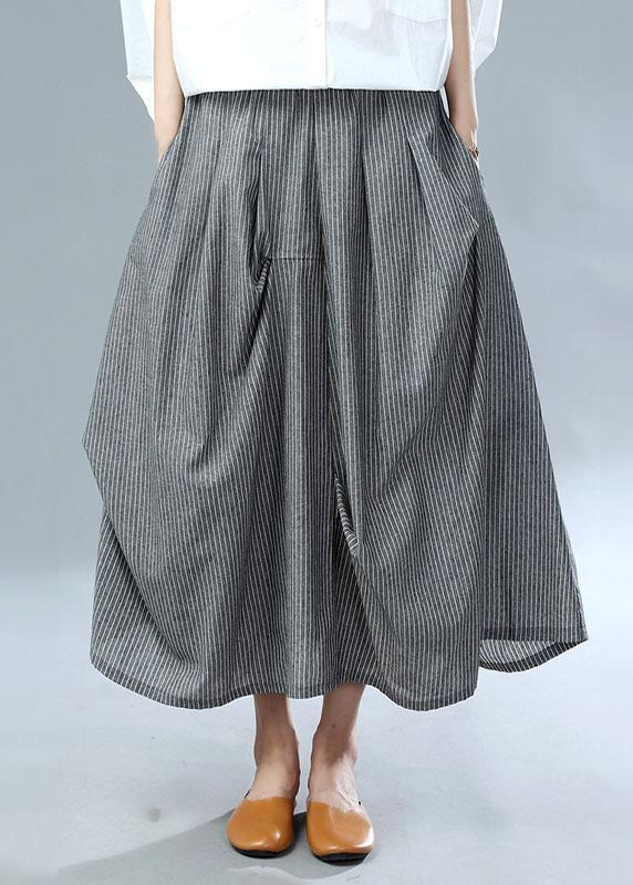 Classy Grey Cinched Wrinkled Pockets Fall Striped Skirt - Omychic