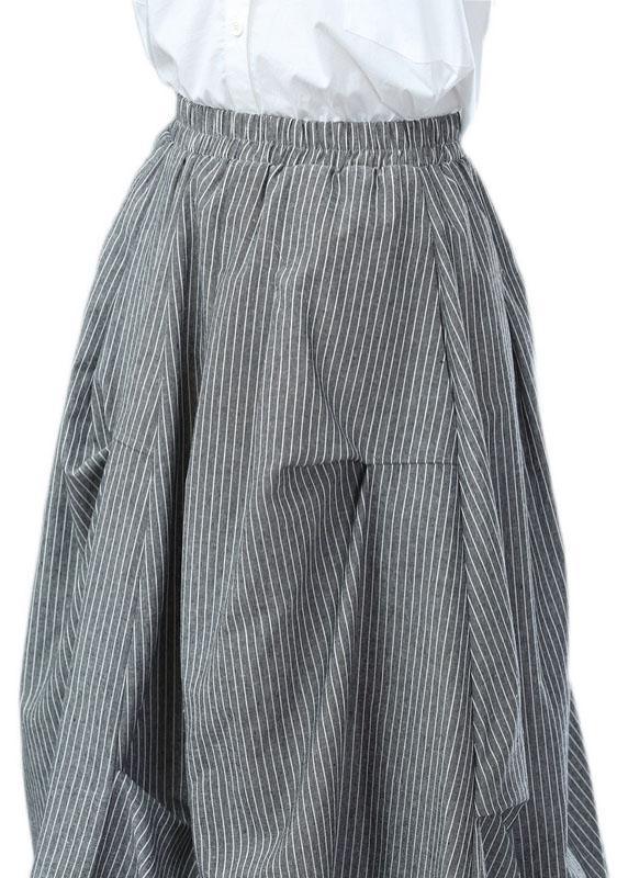 Classy Grey Cinched Wrinkled Pockets Fall Striped Skirt - Omychic