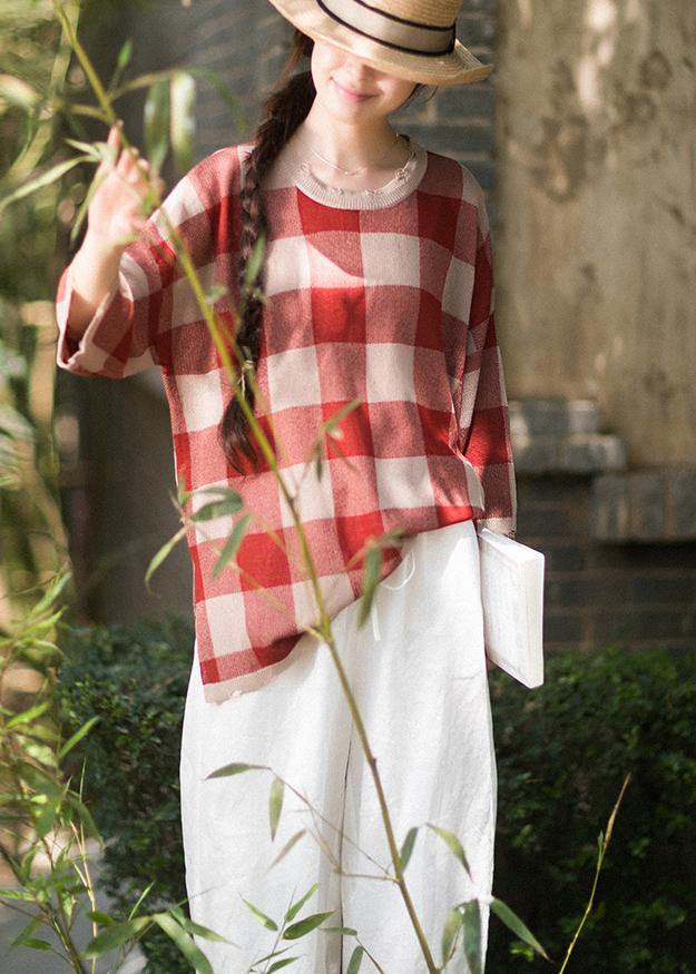 Classy Half Sleeve Spring Clothes Fashion Ideas Red Plaid Blouse - Omychic