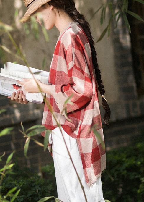 Classy Half Sleeve Spring Clothes Fashion Ideas Red Plaid Blouse - Omychic