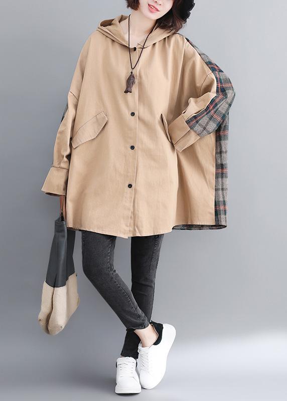 Classy Hooded Patchwork Fashion Tunic Coats Khaki Coats - Omychic