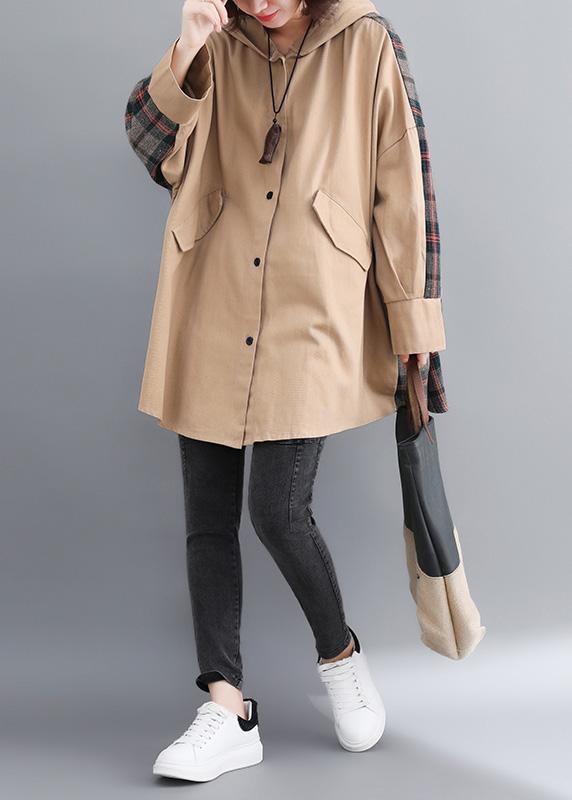 Classy Hooded Patchwork Fashion Tunic Coats Khaki Coats - Omychic