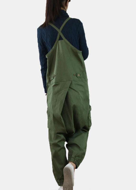 Classy Khaki Oversized Pockets Cotton Jumpsuits Spring