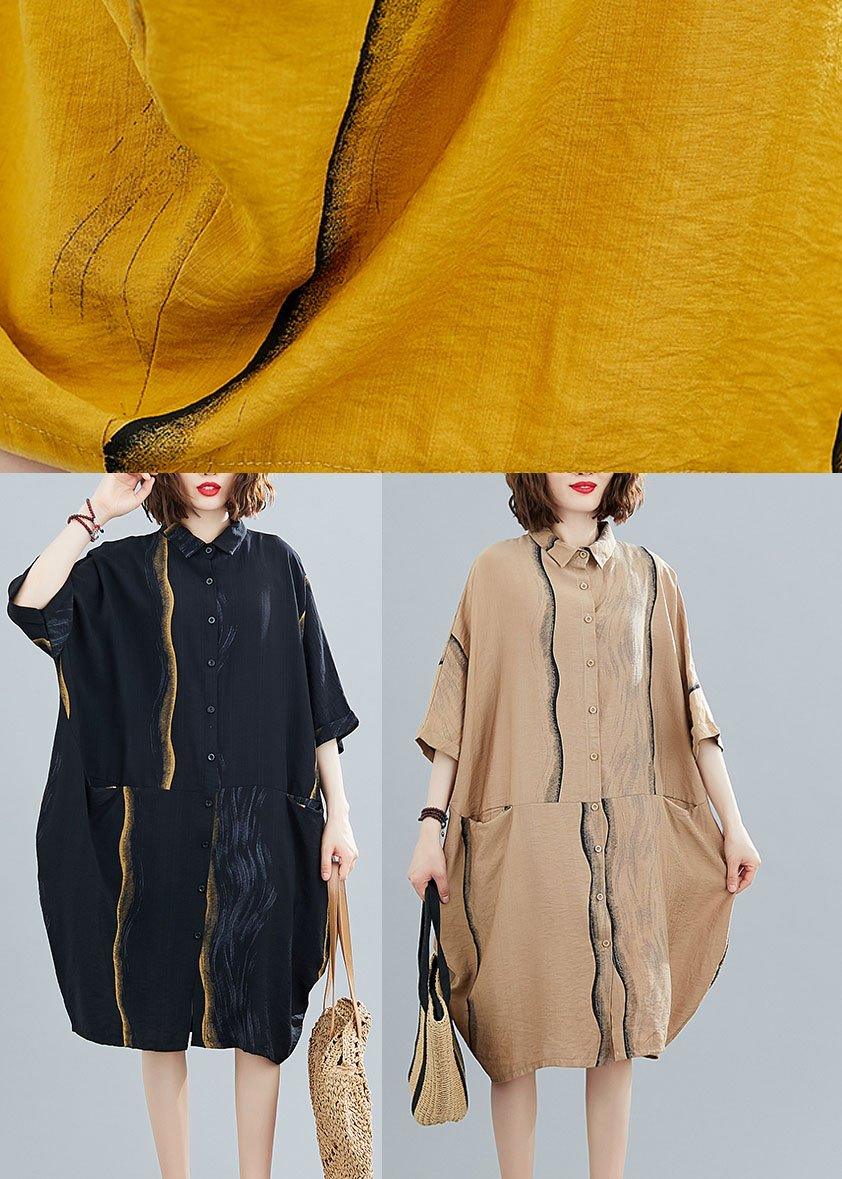 Classy Khaki Patchwork Pockets Summer Half Sleeve Holiday Dress - Omychic