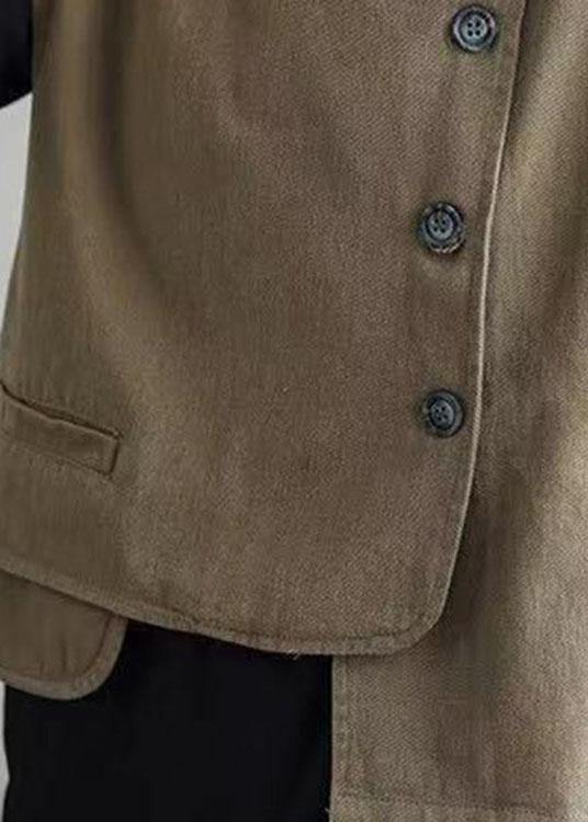 Classy Khaki retro Button asymmetrical design Fall Sleeveless waistcoat - Omychic