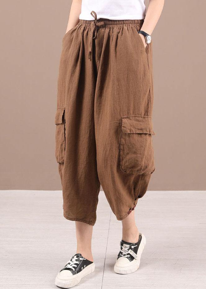 Classy Khaki retro Pockets Summer Linen Pants - Omychic