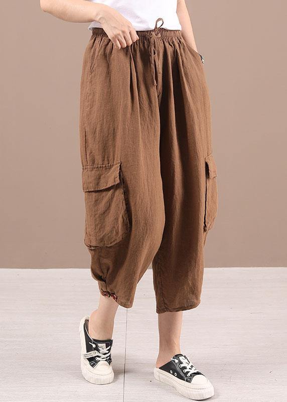 Classy Khaki retro Pockets Summer Linen Pants - Omychic