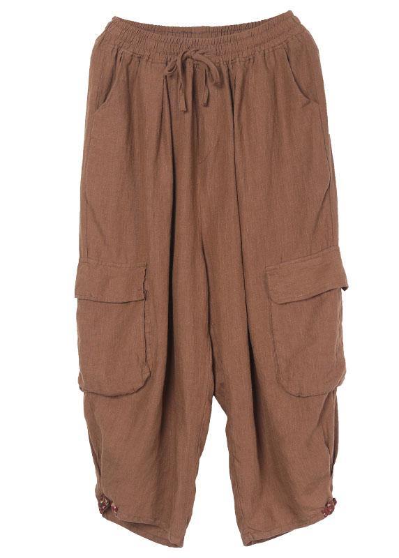 Classy Khaki retro Pockets Summer Linen Pants - Omychic