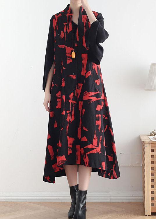 Classy Mulberry Print Peter Pan Collar Button Waistcoat Long Dress Fall Cotton Dress - Omychic